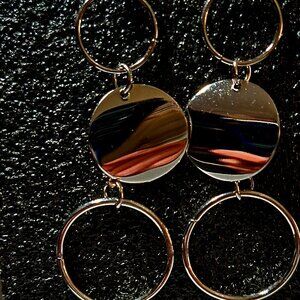 Stainless Steel Triple Dangle Circle Mirror Link Earrings